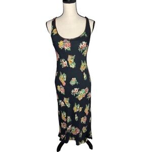 VINTAGE black floral maxi dress with beaded accents size M
